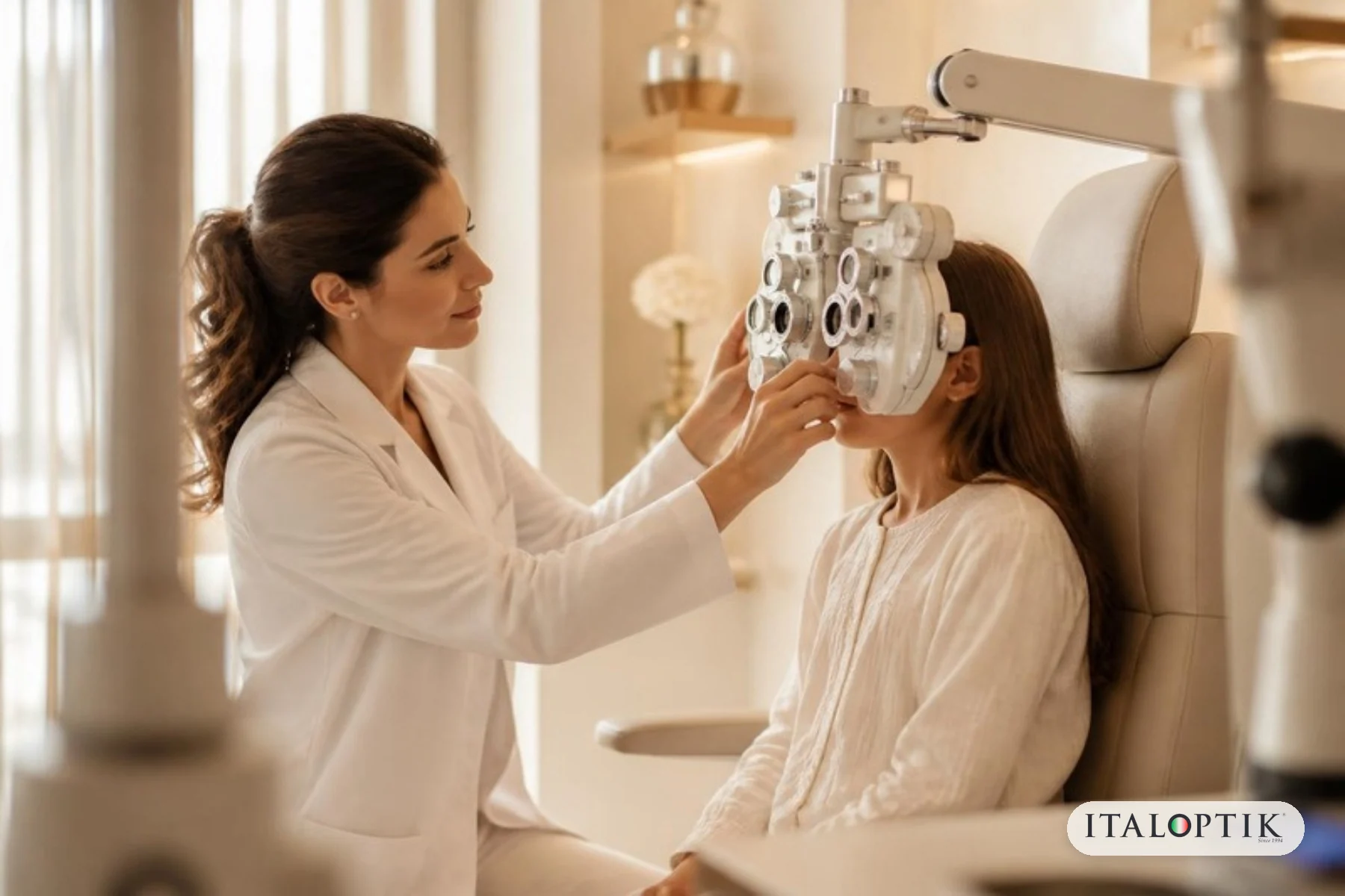 Oculista che visita gli occhi di una bambina da Italoptik
