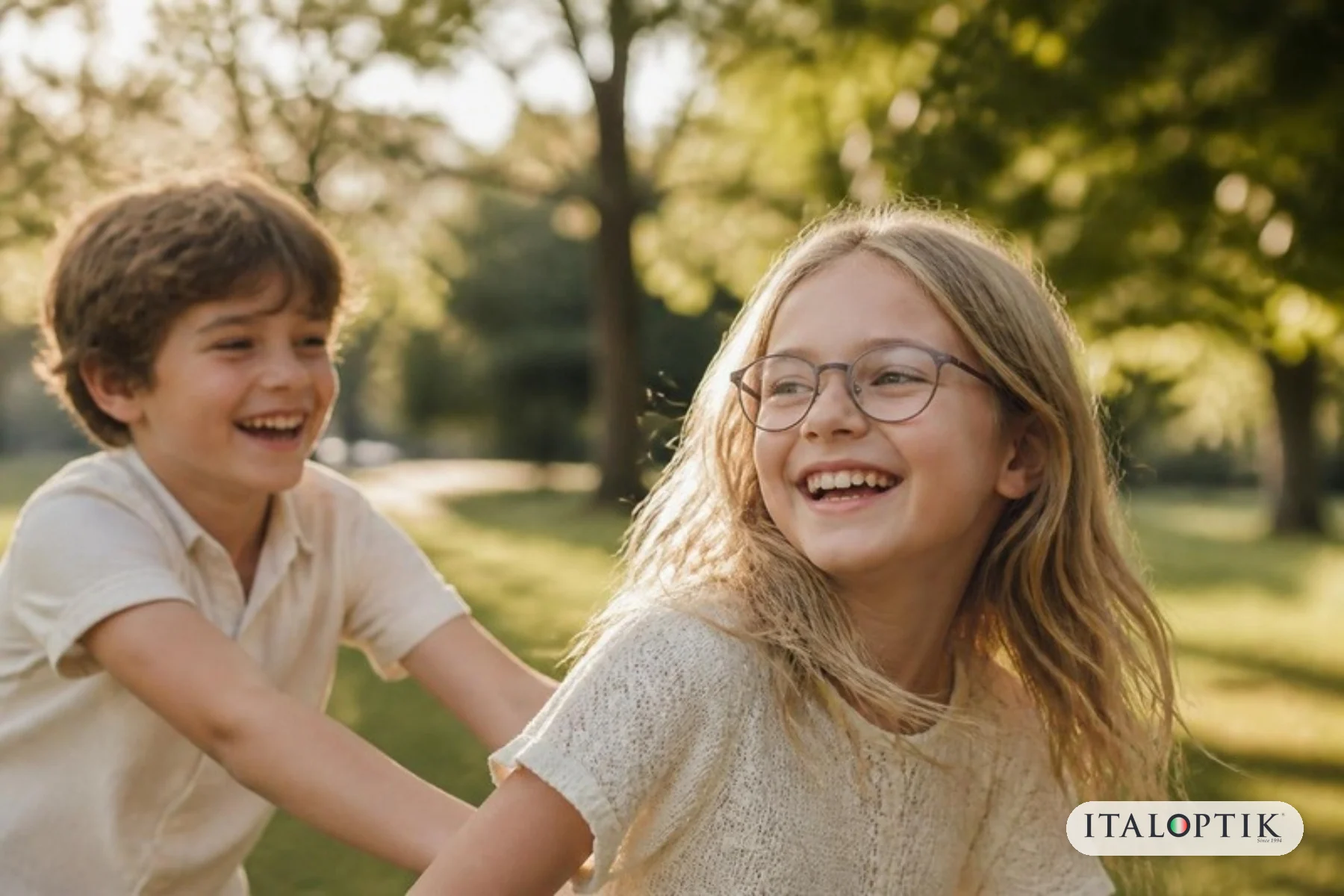 Bambina con occhiali che gioca all'aperto al parco